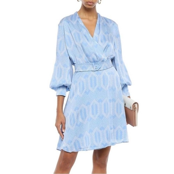 NWOT Equipment Fanetta Geo Printed Blue Long Sleeve Belted Wrap Dress 6 MSRP$425 - Picture 12 of 12